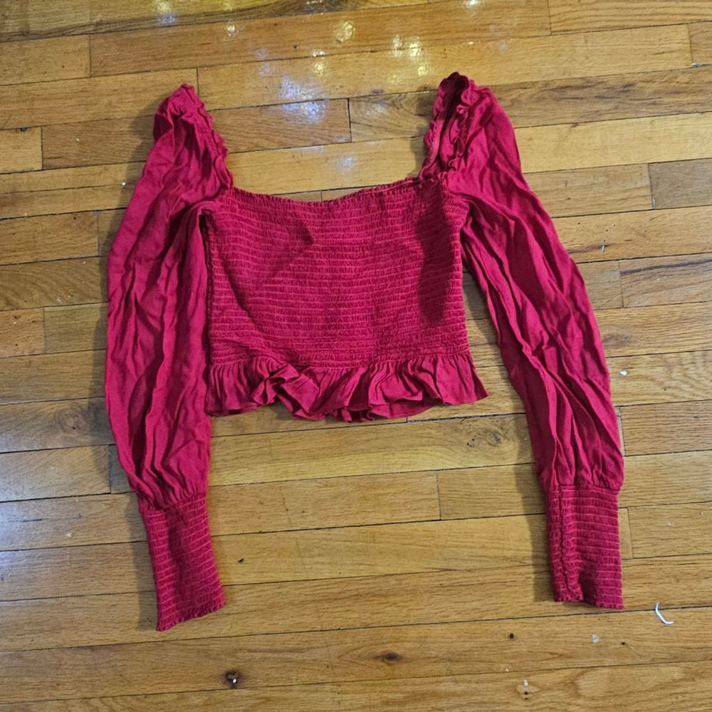 Reformation Red Smocked Cropped Peasant Top - Picture 7 of 7